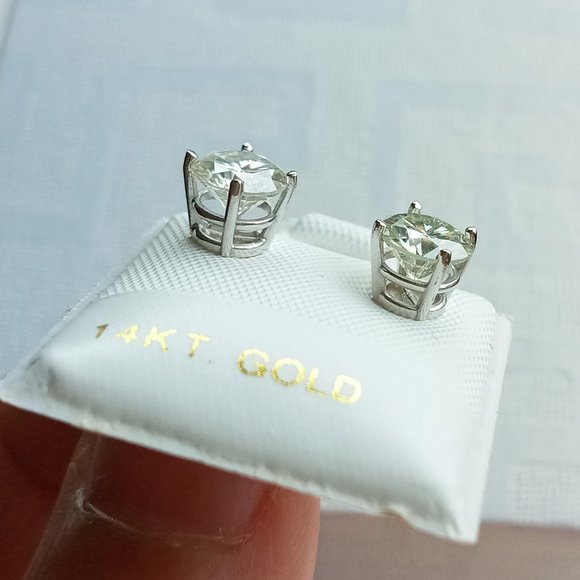 Certified 14K White Gold Colorless Moissanite 1.42ct Post Stud Earrings - Picture 5 of 12